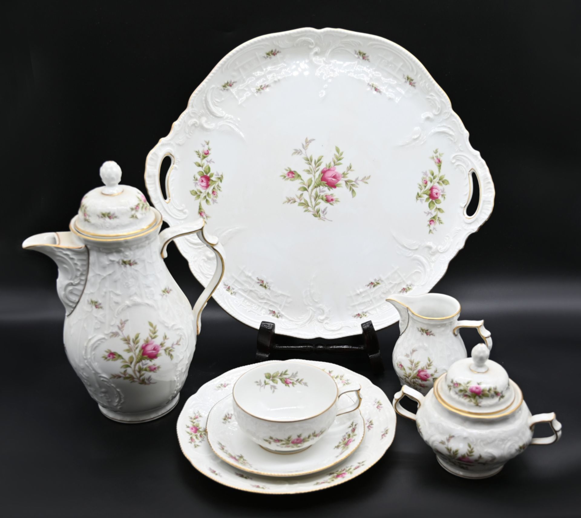 1 Kaffeeservice ROSENTHAL GROUP Classic Rose "Sanssouci" für 6 Personen mit Kanne, Servierplatte, Mi