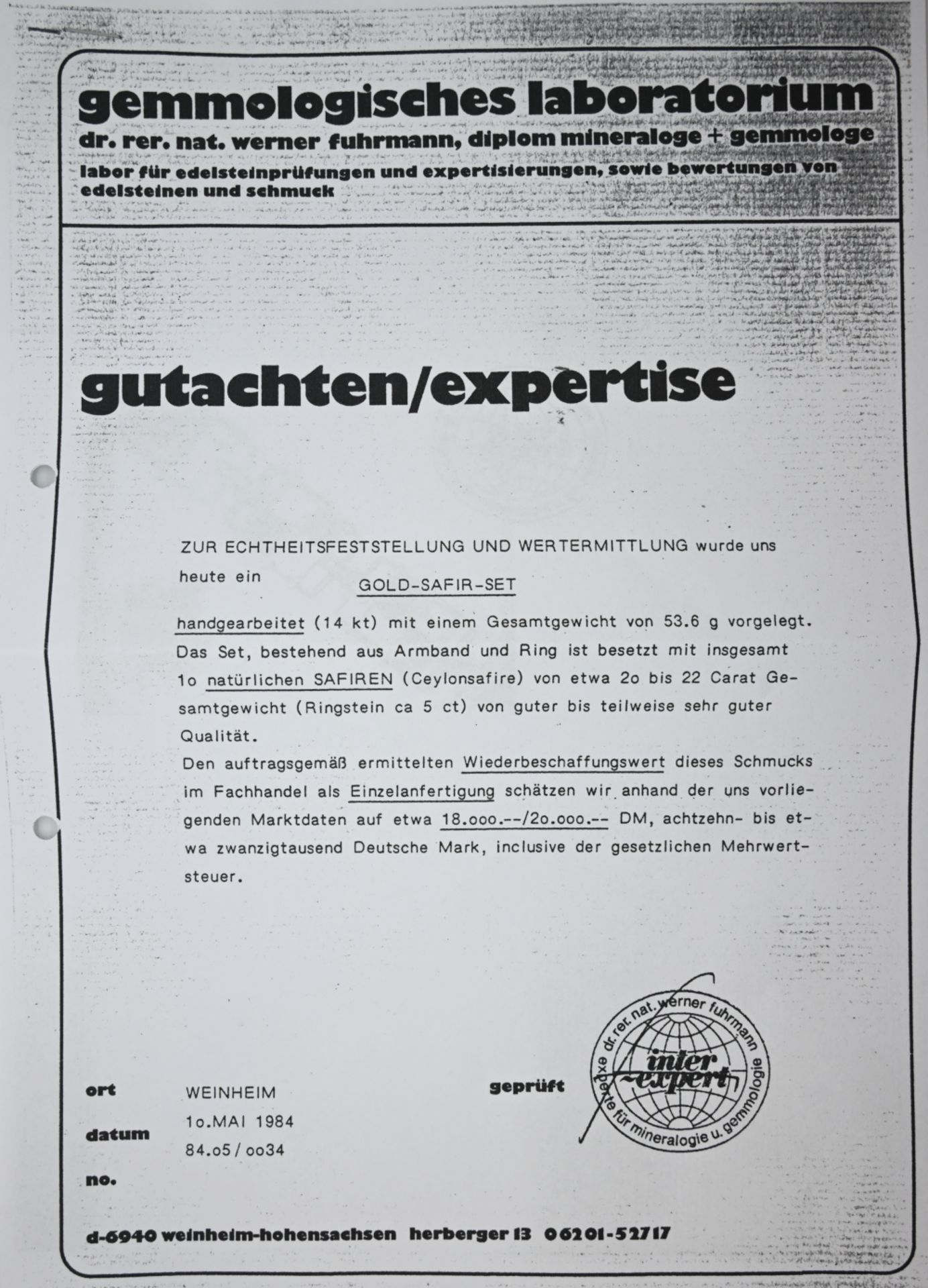 1 Damenring, 1 Armband, je WG 14ct., lt. Gutachten/Expertise vom Gemmologischen Labor von 1984 und W - Image 5 of 5