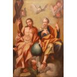1 Ölgemälde (wohl 18. Jh.) "Heilige Dreifaltigkeit"  Öl/Lwd. doubliert, ca. 105x71cm, Craquelé, 