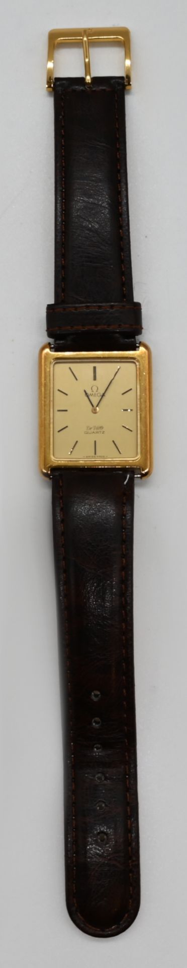 1 Herrenarmanduhr OMEGA "De Ville" Quarz, Gehäuse GG 18ct., Band ersetzt, vergoldete Originalschließ - Bild 2 aus 2