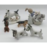 18 Porzellanfiguren LLADRO, GOEBEL, ENS, u.a., z.B. "Honiglecker" ca. H 19,5cm, "Basset" ca. L 13,5c