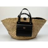 1 Strandtasche, Bast mit Lederbesatz, D&G "Kendra", innen Textilfutter, ca. 27x58x24cm,