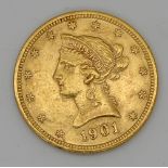 1 Münze GG, USA "10 Dollars" datiert 1901 (wohl aus der Zeit), Asp./Gsp.