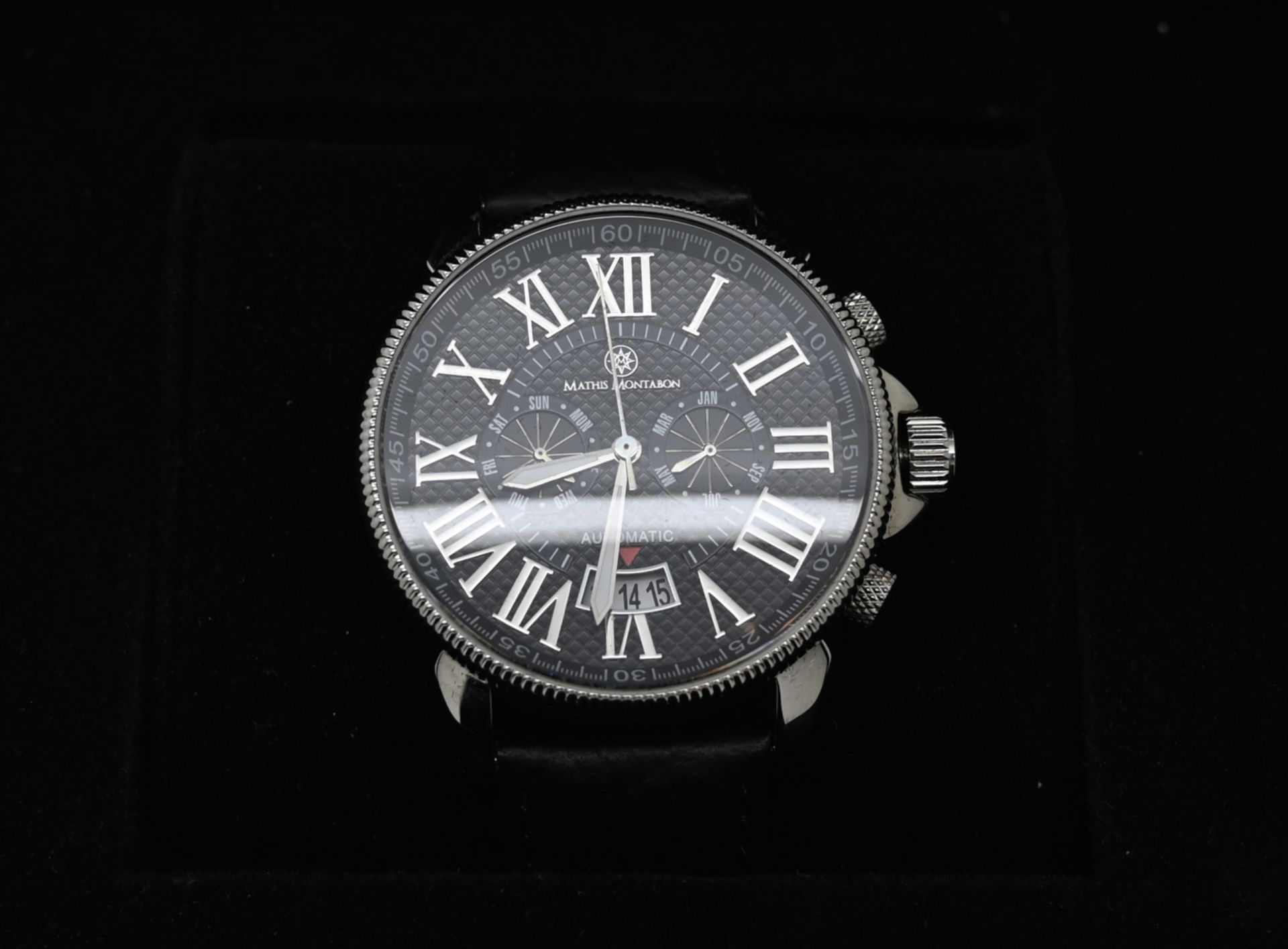 1 Armbanduhr MATHIS MONTABON, Edelstahl, Automatik, mit Lederband, in Originalschatulle, mit Zertifi - Bild 2 aus 2