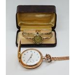 1 Damenarmbanduhr wohl um 1920, INO WATCH, Gehäuse GG 14ct., Band elastisch wohl z.T. GG 14ct. sowie