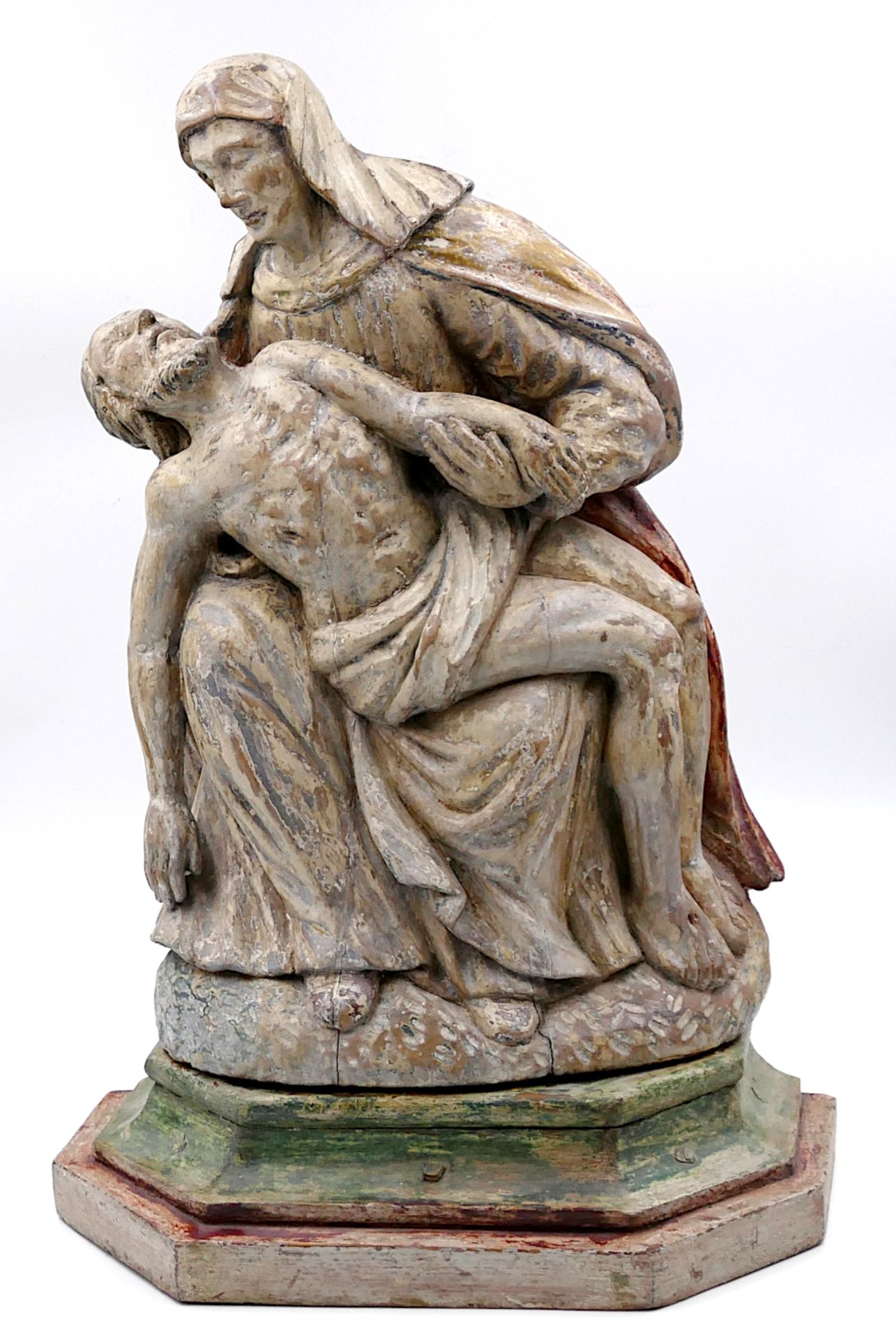 1 Holzskulptur wohl 18./19. Jh. "Pietà" ca. H mit Sockel 52,5cm, Reste von Bemalung,