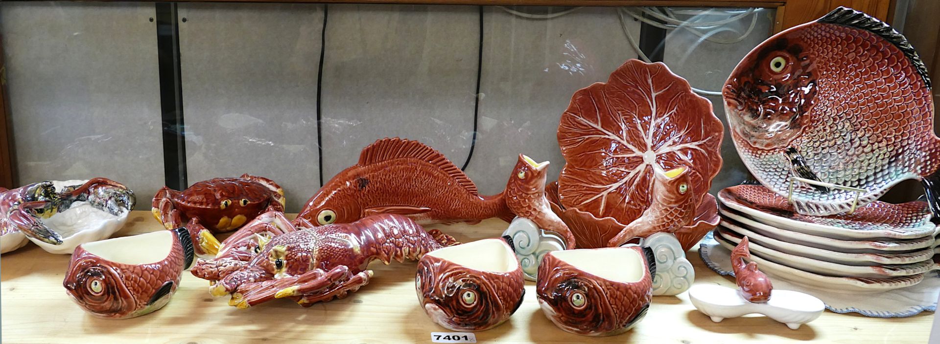 1 Fischservice Keramik BORDALLO PINHEIRO, Caldas da Rainha/Portugal (ca. 18 Teile) mit Tischaufsätze - Bild 3 aus 4