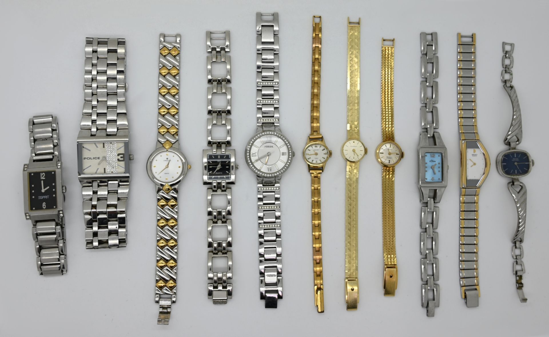 2 Damenarmbanduhren je GG 14ct. (inkl. Band), 1 Damenarmbanduhr Silber sowie 1 Konv. Armbanduhren, j