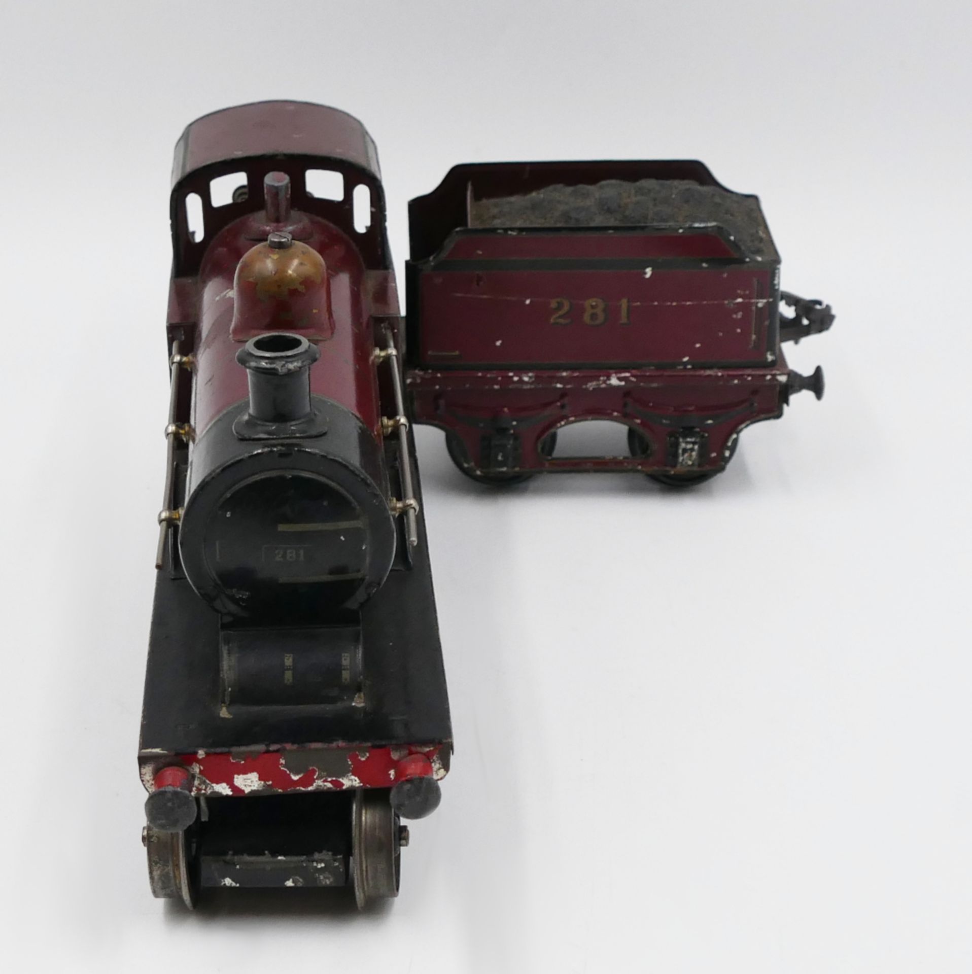 1 Dampflokomotive Anfang 20. Jh. MÄRKLIN wohl "E1021MR", Spur 1, mit Schlepptender "281" je in Rotbr - Bild 3 aus 6