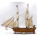 2 Segelschiffmodelle 20. Jh. Holz u.a.: Schwedischer Schnellsegler AMPHION ca. L 85cm, Viermaster ca