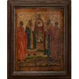 1 Ikone Russland wohl 18./19. Jh. „Heiliger“, min. besch. Teile fehlen H ca. 50 cm B ca. 42 cm, Asp