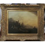 1 Pendant Gemälde Öl/Lwd. doubl., rücks. bez. Johann Gottlieb Schön 1743, „Schiffe im Hafen“, H ca.