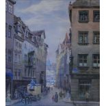 1 Aquarell r.u. sign. A. Jöhnssen, „Alt Nürnberg – Plobenhofgasse mit Blick auf Hauptmarkt und Ratha