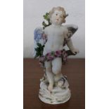 1 Porzellanfigur Meissen, „Cupido“, Blüten min. besch., H ca. 19 cm, Asp.
