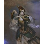 1 Ölgemälde Öl/Blech unsign., „Tänzerin mit Fes“, H ca. 29 cm B ca. 25 cm, Asp.