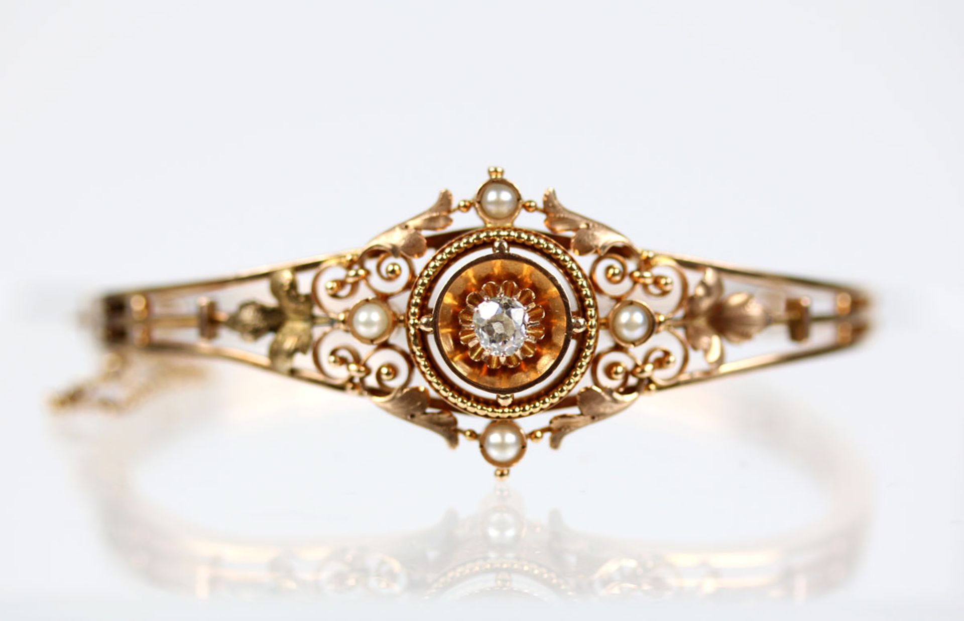 Antiker Roségold Armreif mit Diamant und Perlen - Image 2 of 5