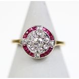 Art Déco Ring mit Rubinen und Diamanten