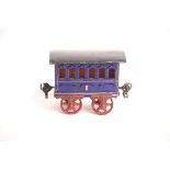 Märklin S 1, Personenwagen uralt, blau, Räder ohne Spurkranz L11cm Z1-2
