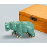 A Fine Nephrite Ruby and Gold Hippopotamus, Russia,