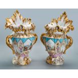 A Pair of Large Vieux Paris Polychrome Porcelain Urns, France, Early 19th Century