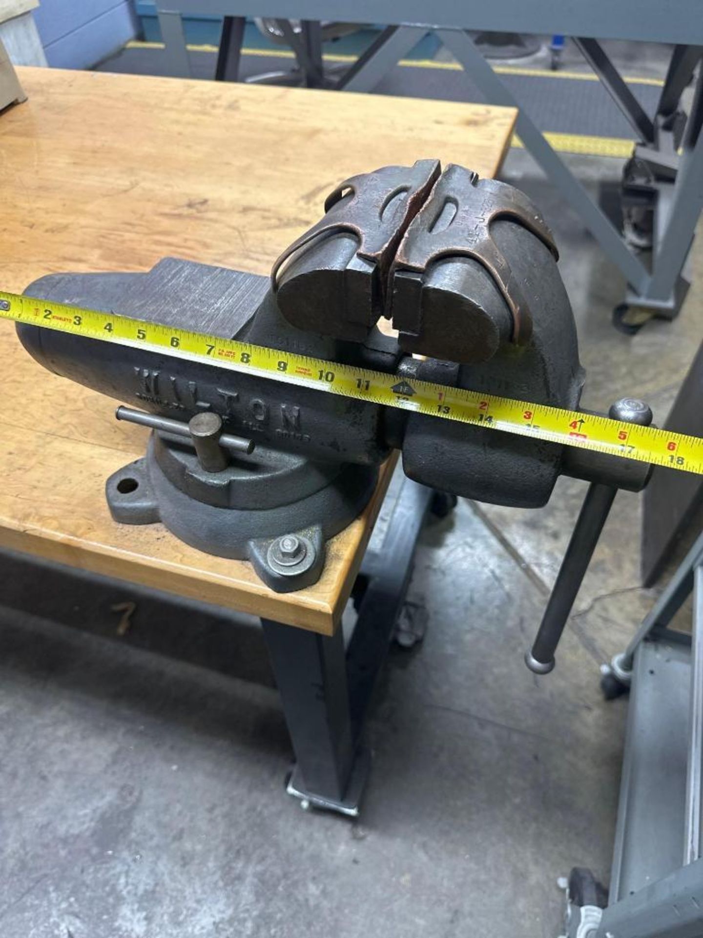 Heavy Duty Wooden Topped Rolling Table W/Wilton Vise - Image 4 of 4