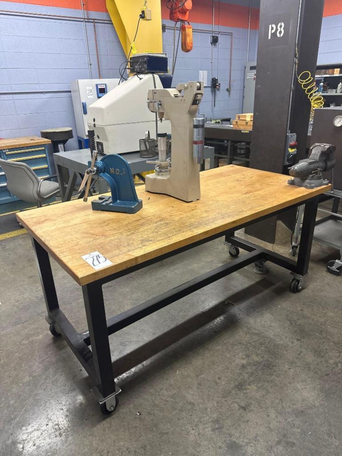 Heavy Duty Wooden Topped Rolling Table W/Wilton Vise