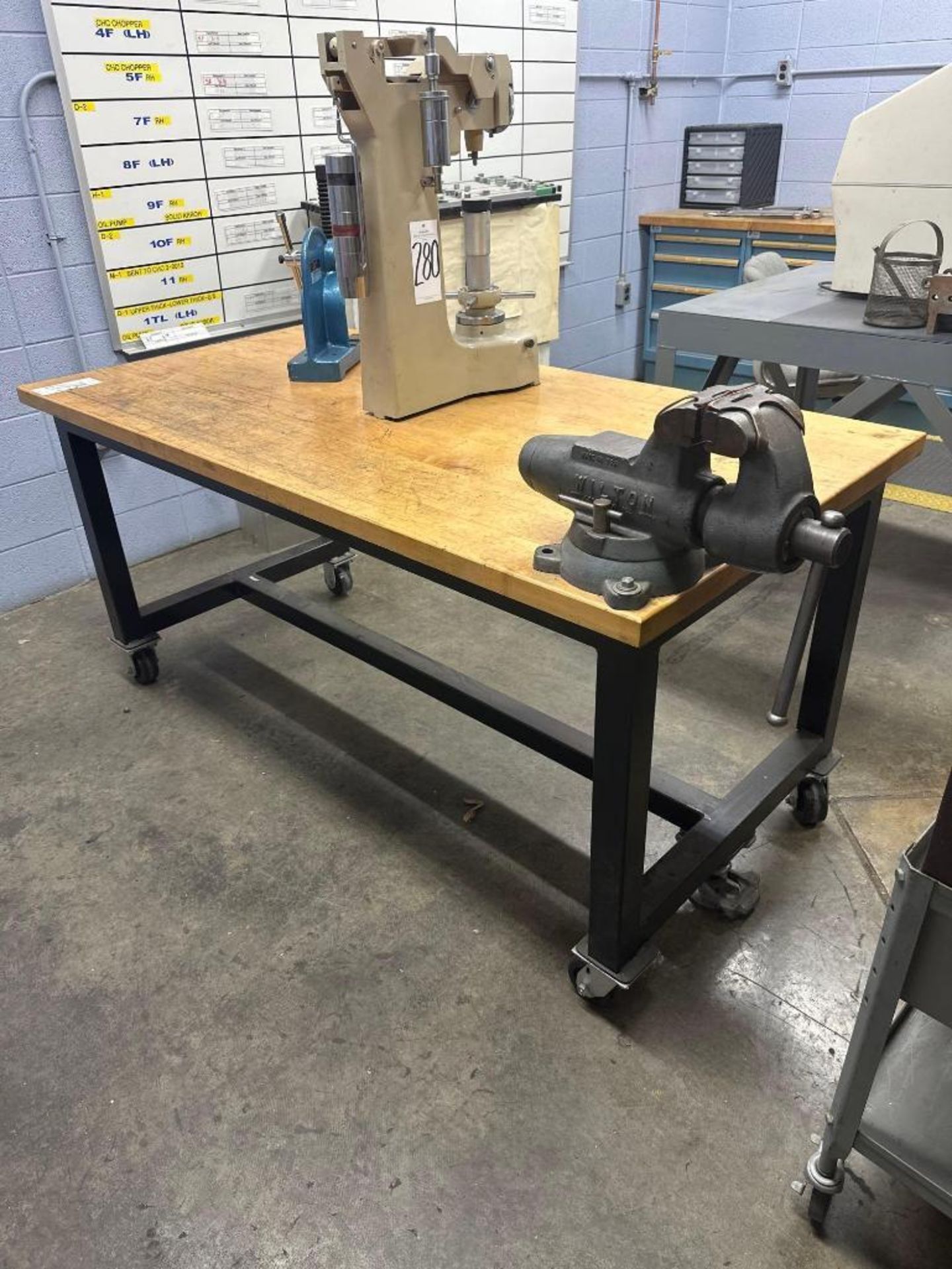 Heavy Duty Wooden Topped Rolling Table W/Wilton Vise - Image 2 of 4