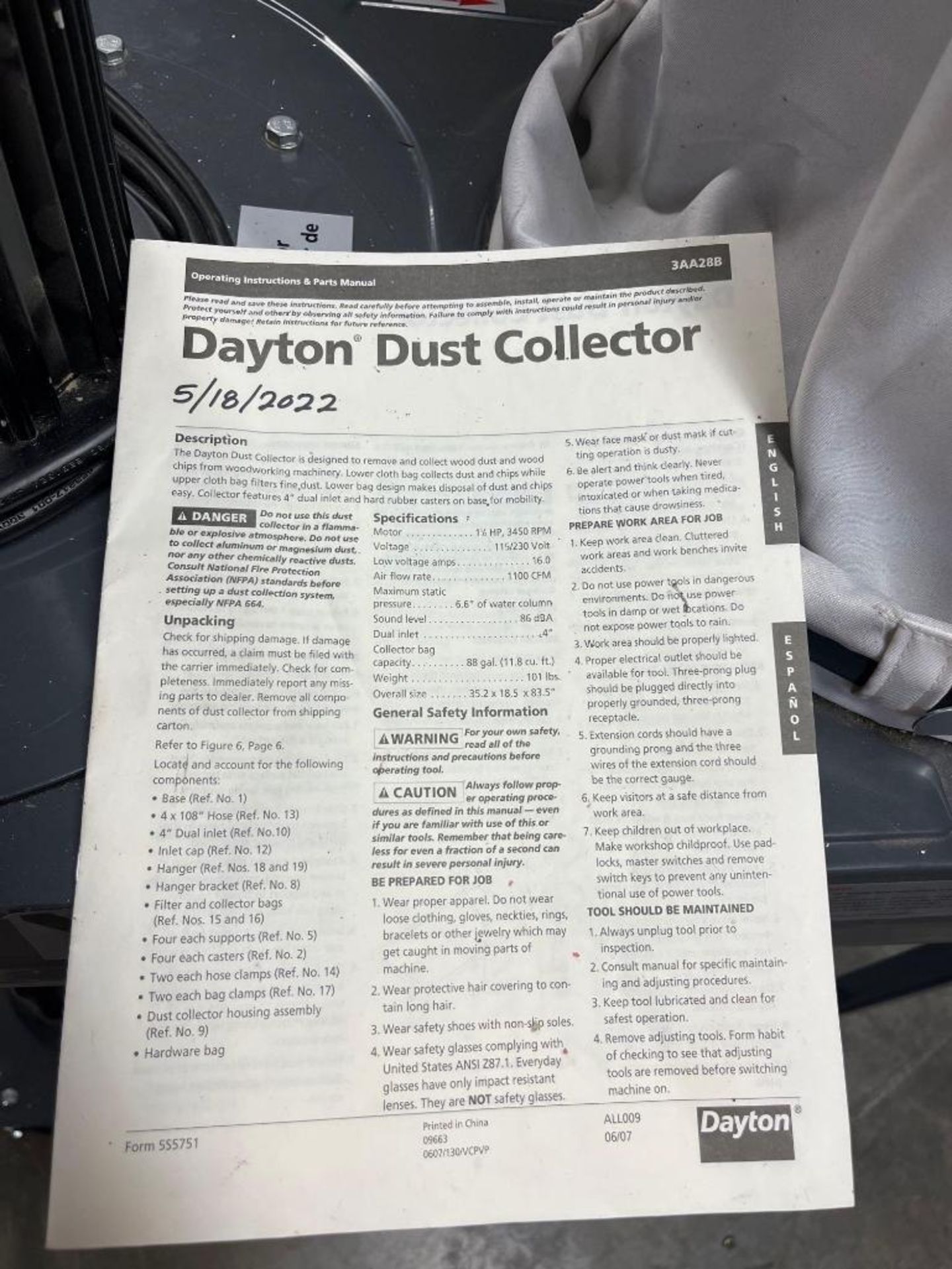 Dayton Portable Dust Collector - Image 4 of 6
