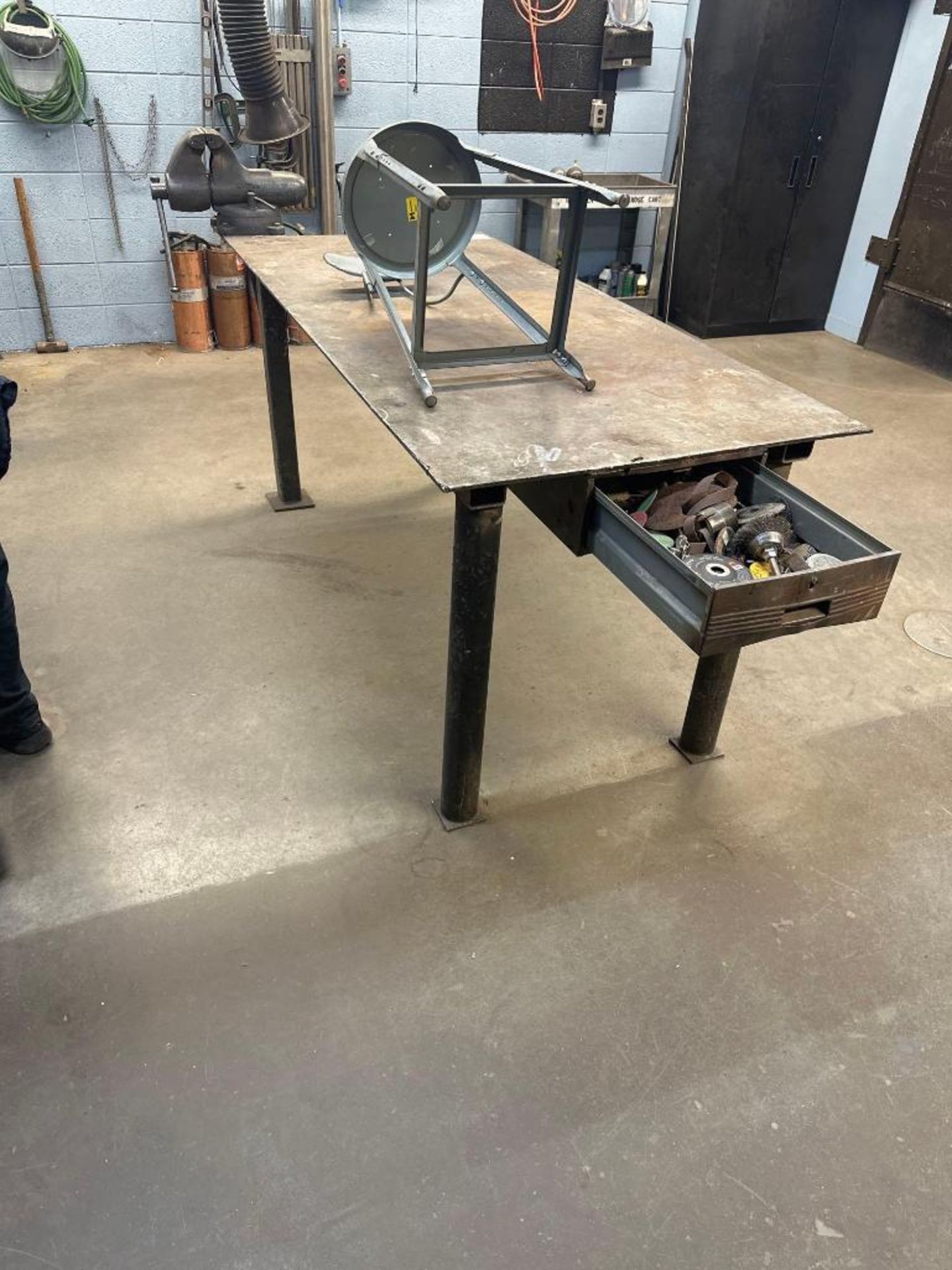 Heavy Duty Steel Table W/Vice-Stool and Contents in Drawer