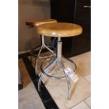 Times 2 - Chrome metal framed wood seat swivel stools