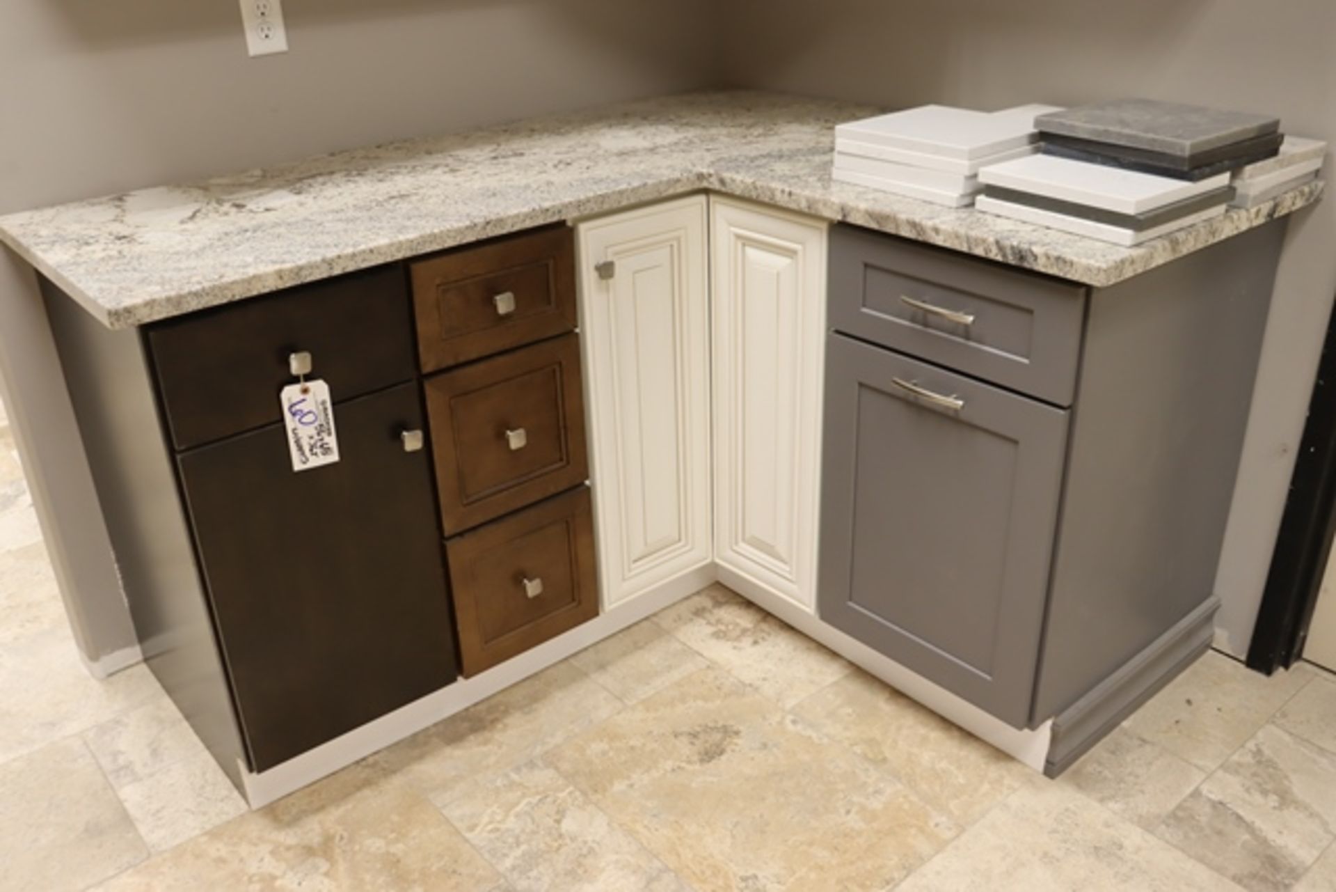 56" x 65" x 36" L shaped base cabinet display with upper cabinets and solid - Image 2 of 3