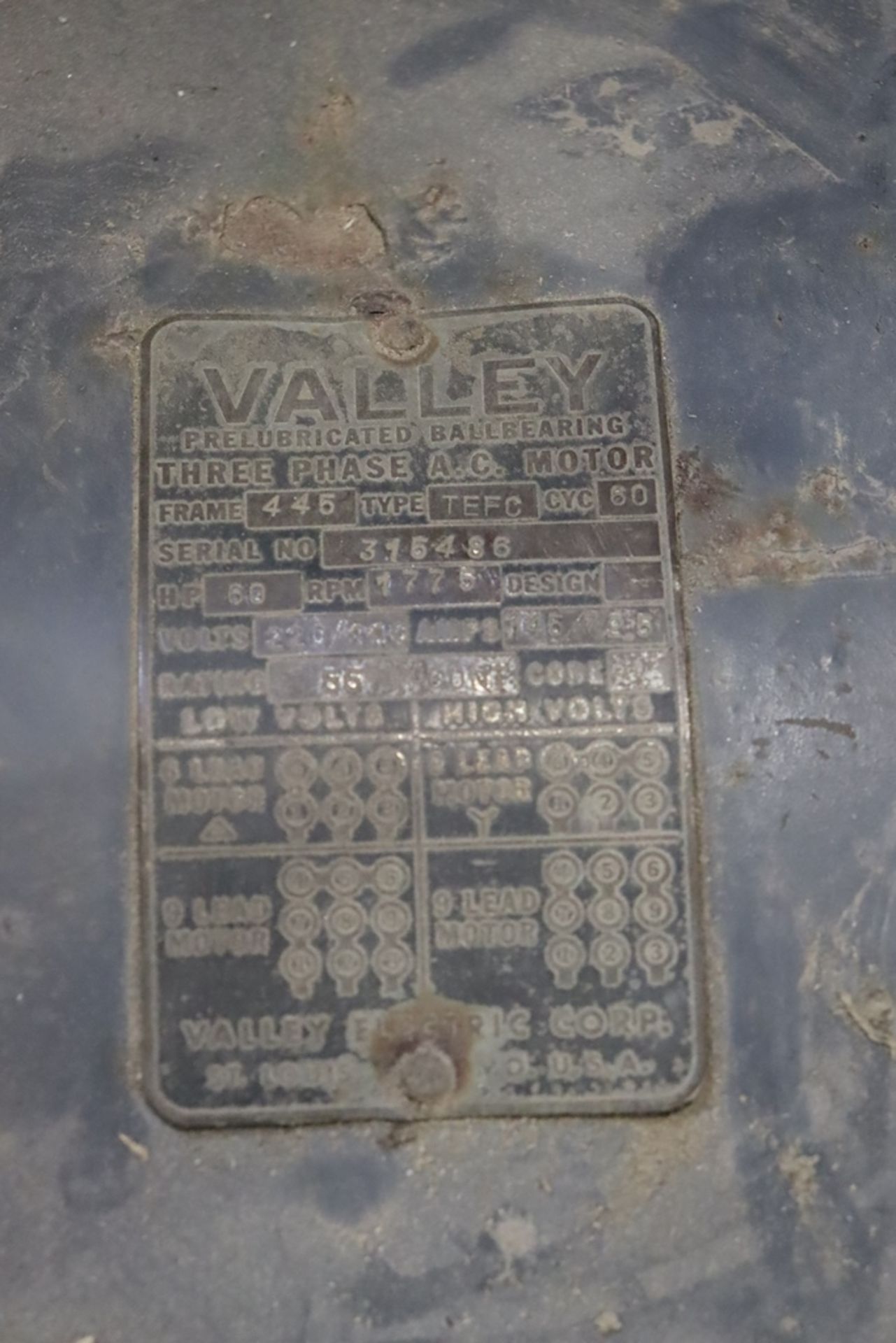 Valley 60 hp electric motor, 220/440 volt, 3 phase - Bild 3 aus 3