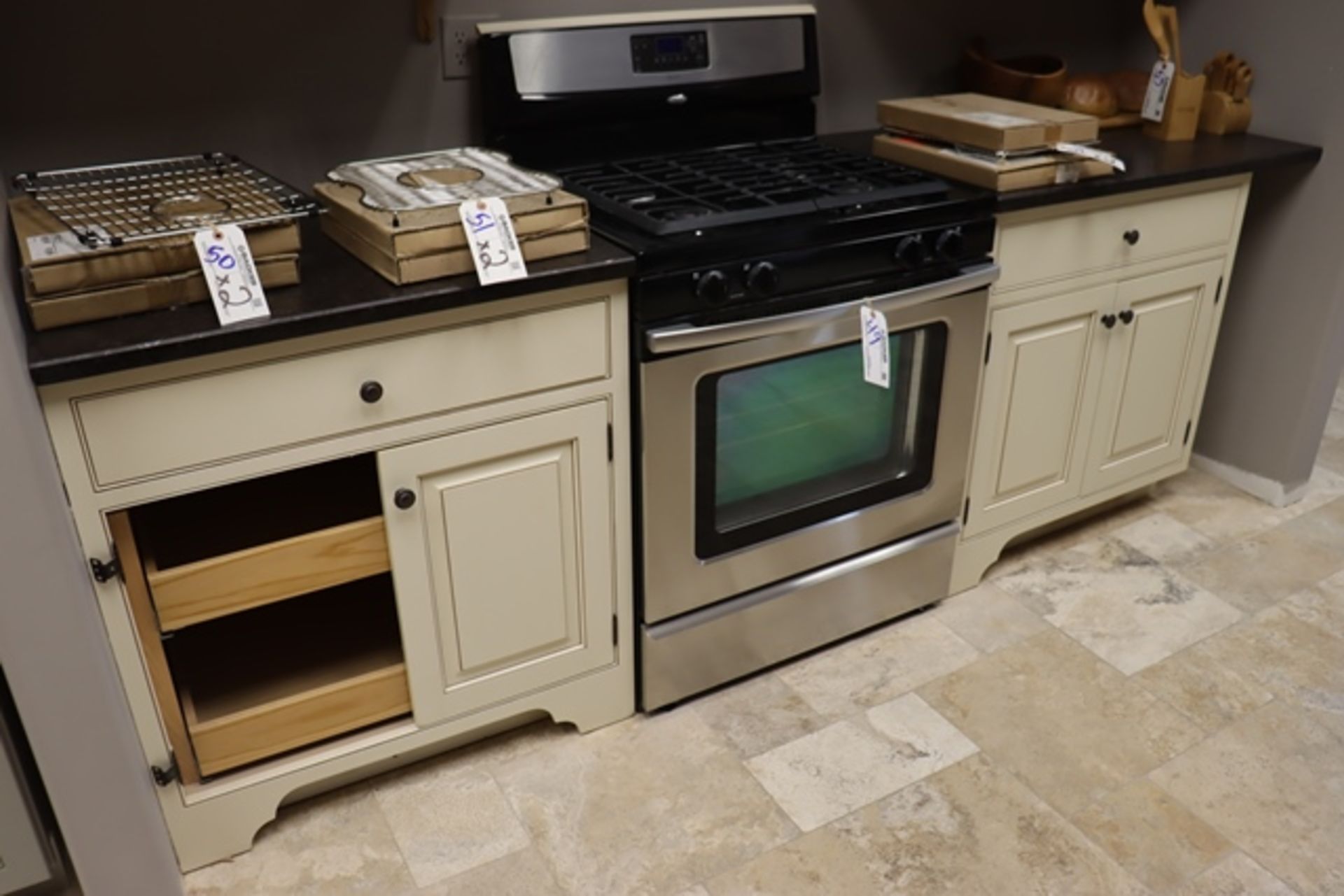 106" long upper & lower kitchen cabinet display (range sold separate) with - Image 3 of 6