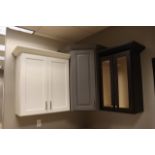 56" x 65" x 36" L shaped base cabinet display with upper cabinets and solid