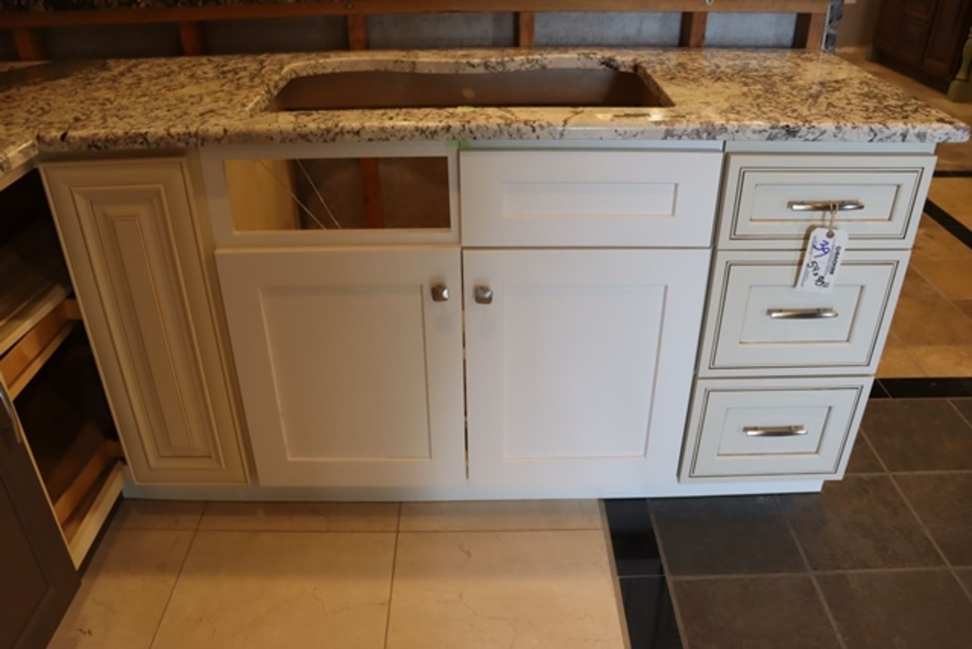 54" x 90" L shaped kitchen display with granite top