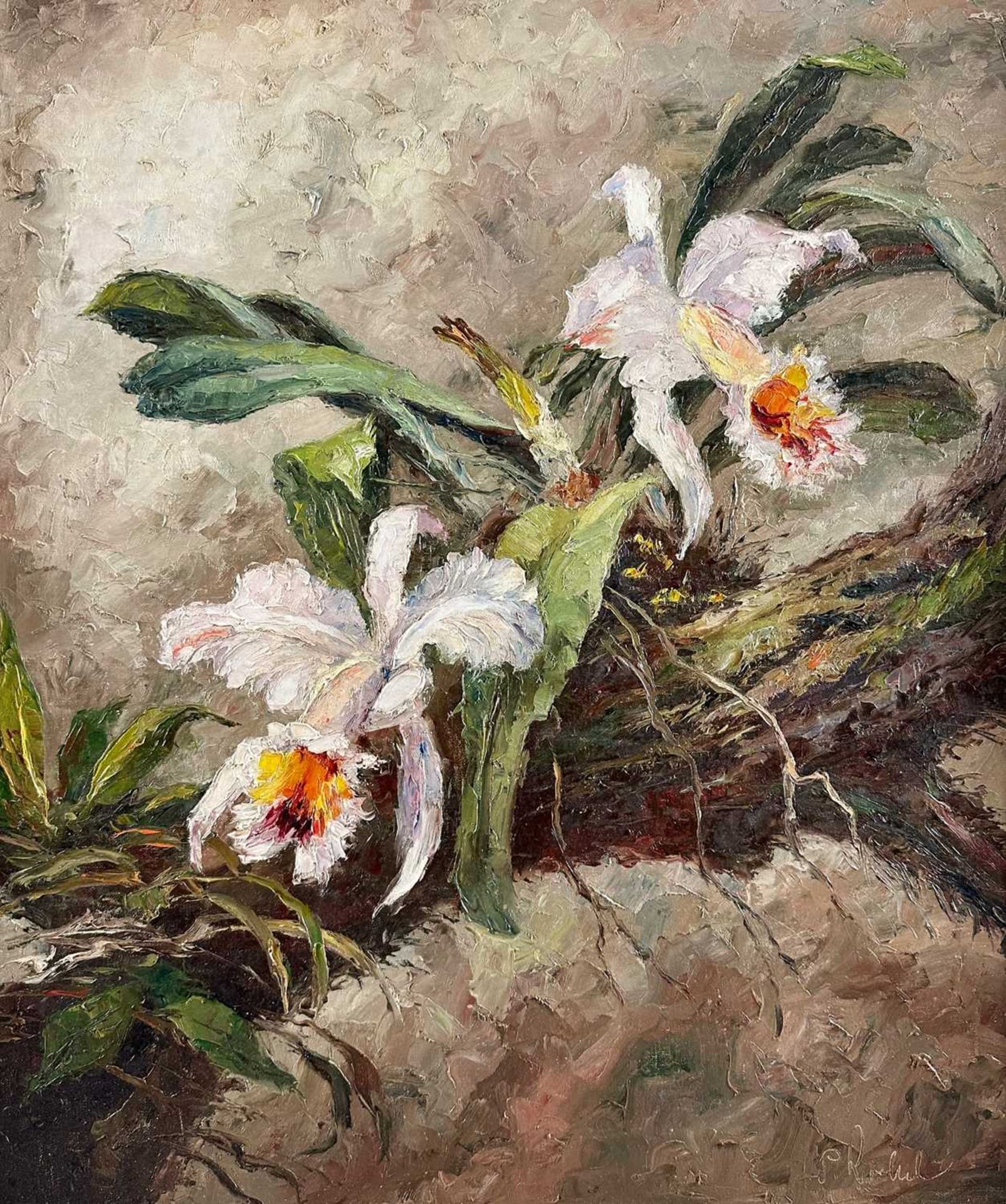 Rochel, Siegfried (1904-1985), Ölgemälde Stillleben Orchideen - Bild 3 aus 6