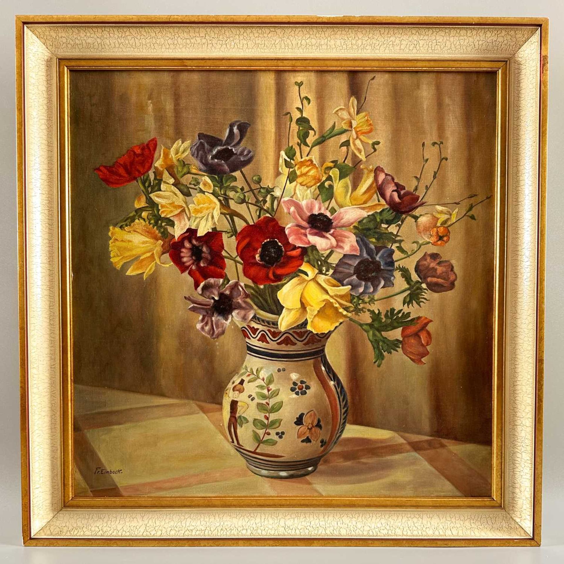 Einbeck, Fritz (tätig um 1944), Ölgemälde Stillleben um 1944, rückseitig Widmung Magdeburg