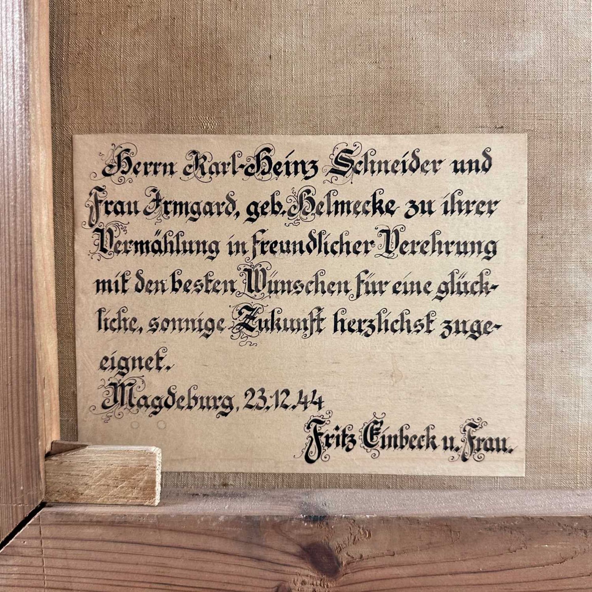 Einbeck, Fritz (tätig um 1944), Ölgemälde Stillleben um 1944, rückseitig Widmung Magdeburg - Bild 7 aus 7