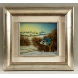 Kopricanec, Martin (geboren 1943), Hinterglas Malerei um 1987, Dorf mit Vogelpaar, Ljubav