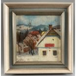 unleserlich signiert, Ölgemälde Dorf mit Winterlandschaft um 1909