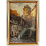 Sauter, Wilhelm (1896-1948), Ölgemälde um 1930, Burg Innenhof mit Turm und Personen