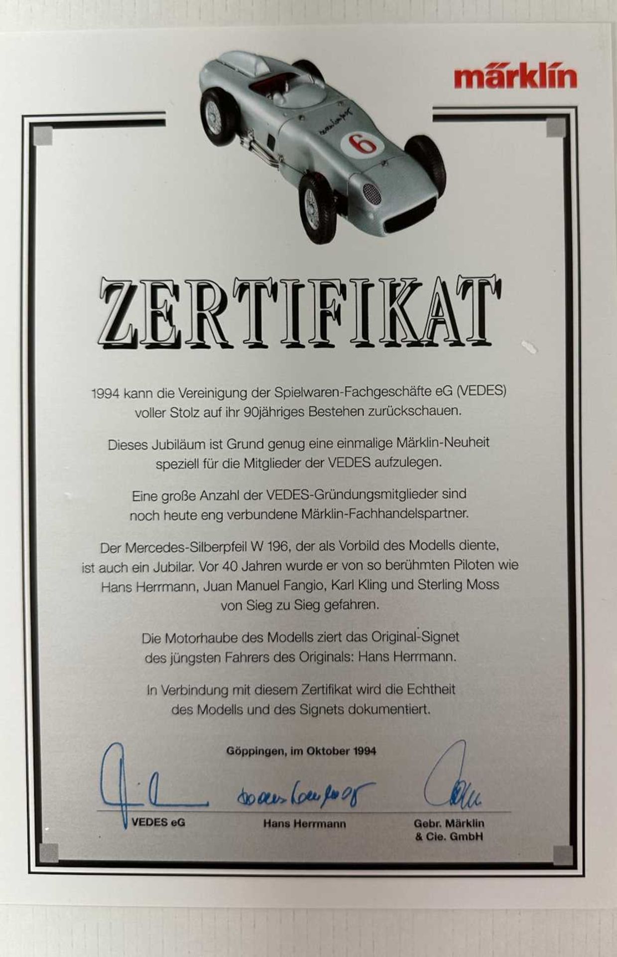 Märklin Metall 81102 Mercedes Silberpfeil W 196 Vedes, mit Originalverpackung und Zertifikat - Bild 4 aus 4