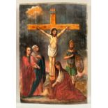 Ikone wohl Ukraine Kreuzigung Jesus Christus, großformatig um 1900