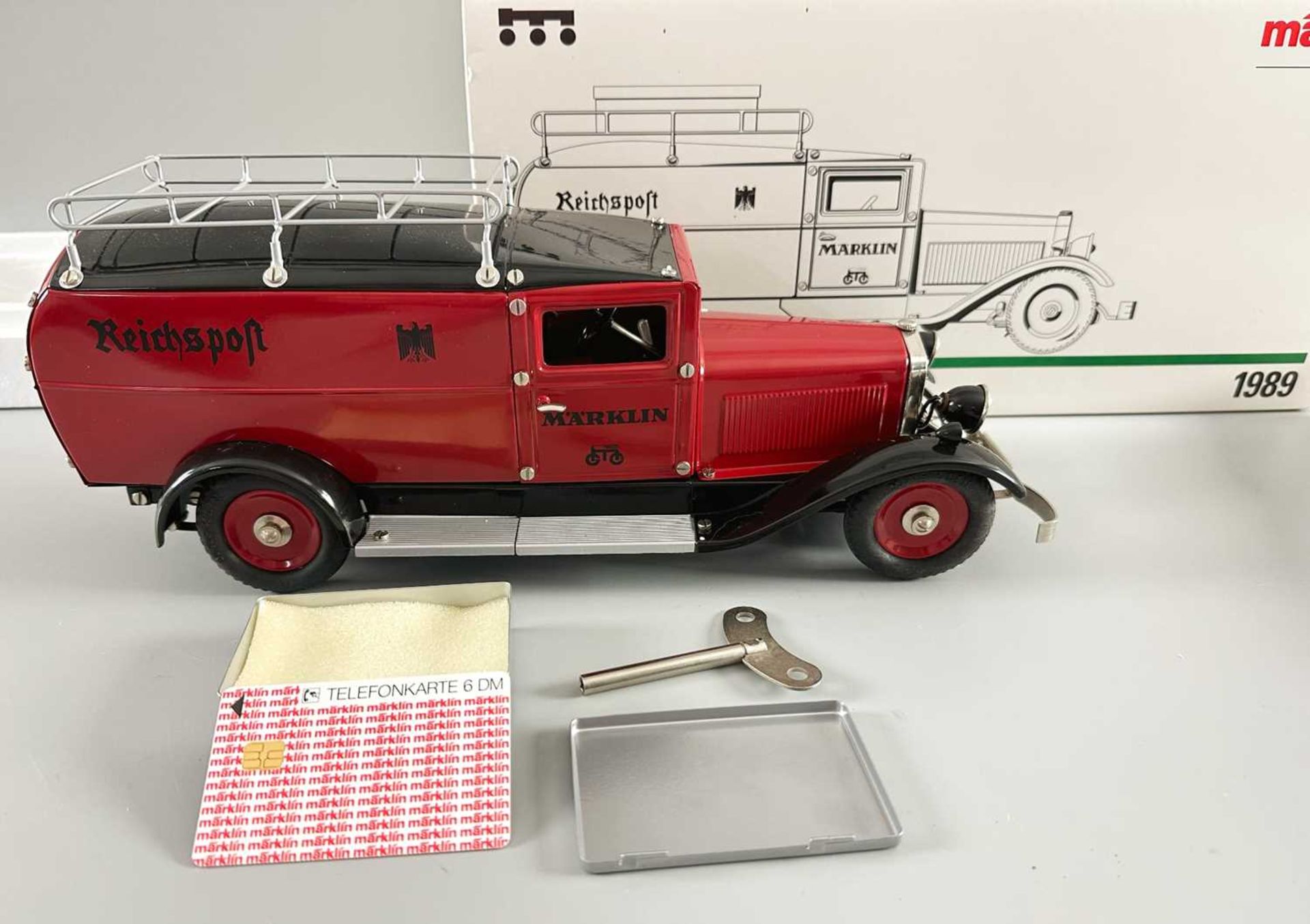 Märklin Metall 1989 Reichspostwagen Reichspost, mit Originalverpackung, Zertifikat und Telefonkarte