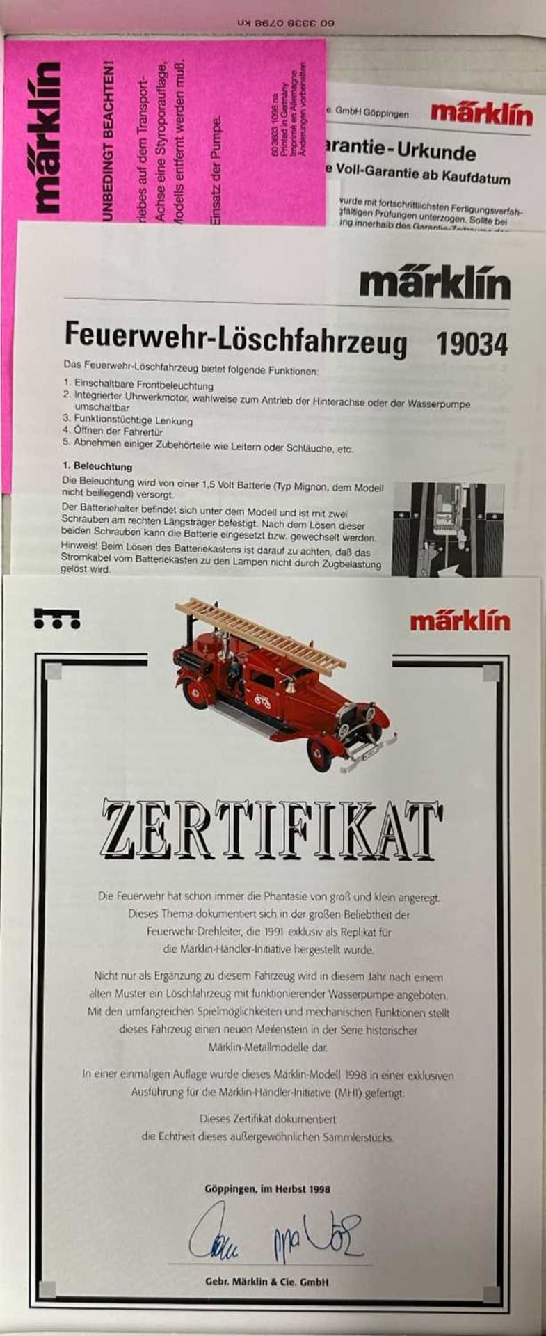 Märklin Metall 19034 Feuerwehr Löschfahrzeug, mit Originalverpackung und Zertifikat - Bild 5 aus 5