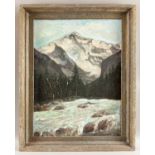 Brenneis, Jo (1910-1994), datiert 1945, Ölgemälde beschädigt, Alpenlandschaft mit Gebirgsfluss