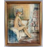 Dousset, Ana Maria (tätig 1. Hälfte / Mitte 20. Jahrhundert), Ölgemälde Akt auf dem Bett, wohl Paris