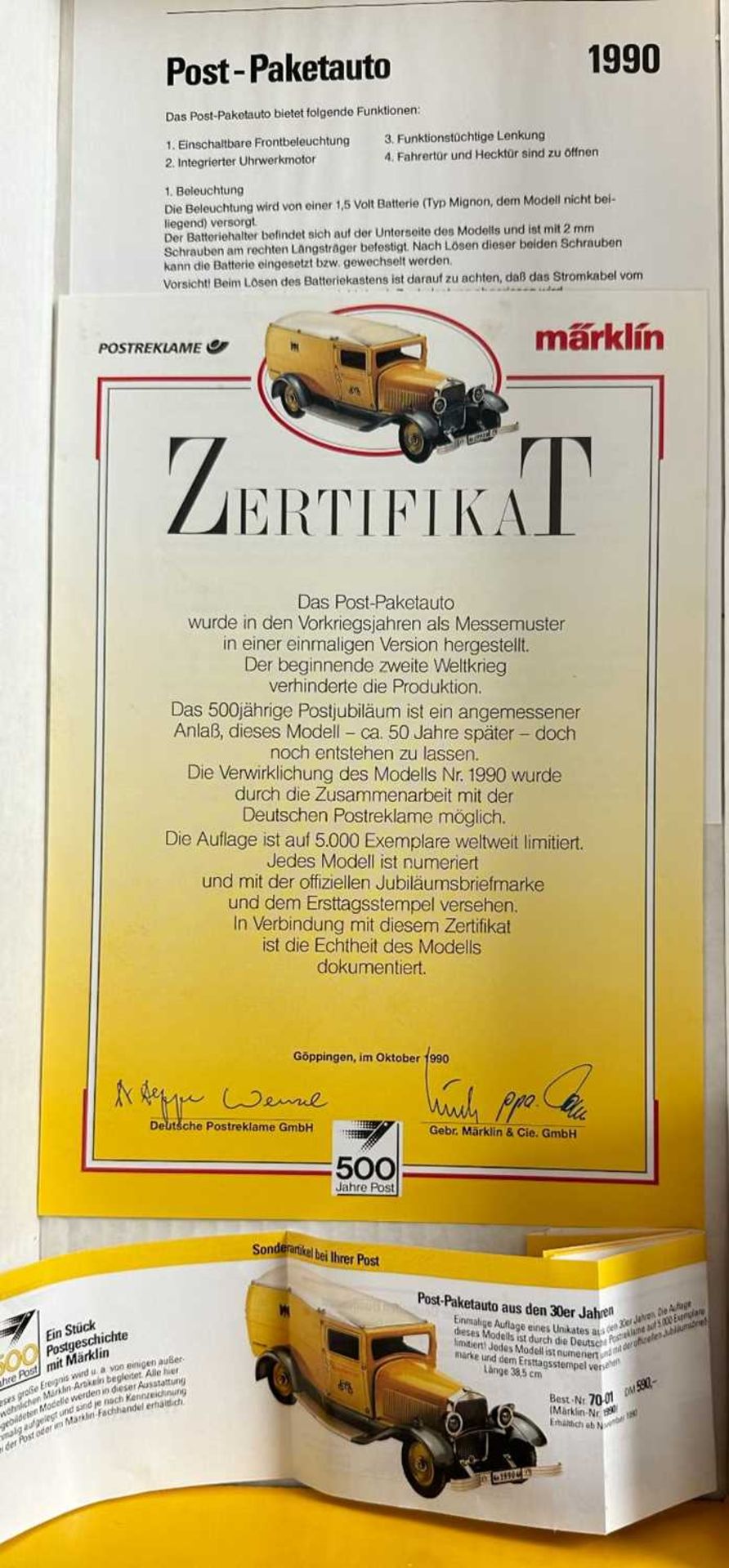 Märklin Metall 1990 70-01 Post Paketauto Reichspost, mit Originalverpackung und Zertifikat - Bild 5 aus 5