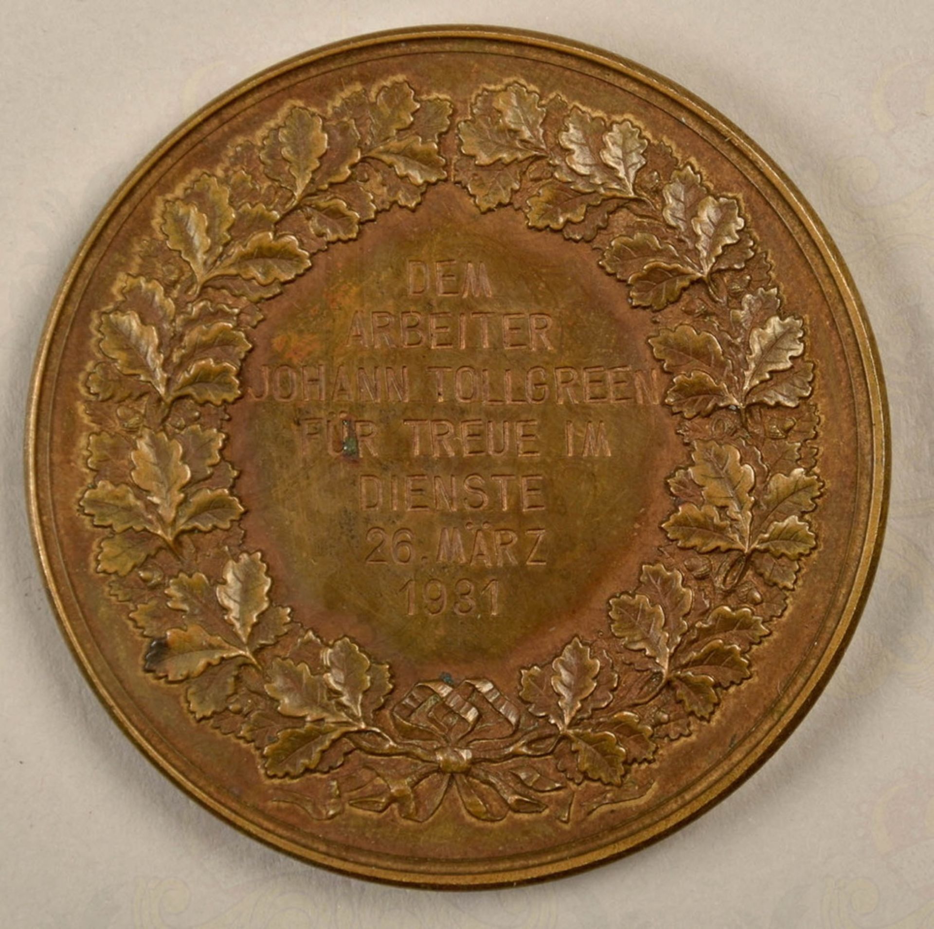 Bronze Faithful service medal Hanseatic city of Lübeck 1931 - Image 2 of 2