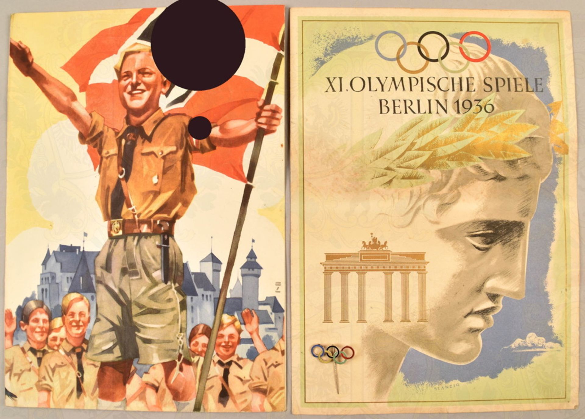 2 Reichspost telegrams 1936 and Olympic Games visitors badge